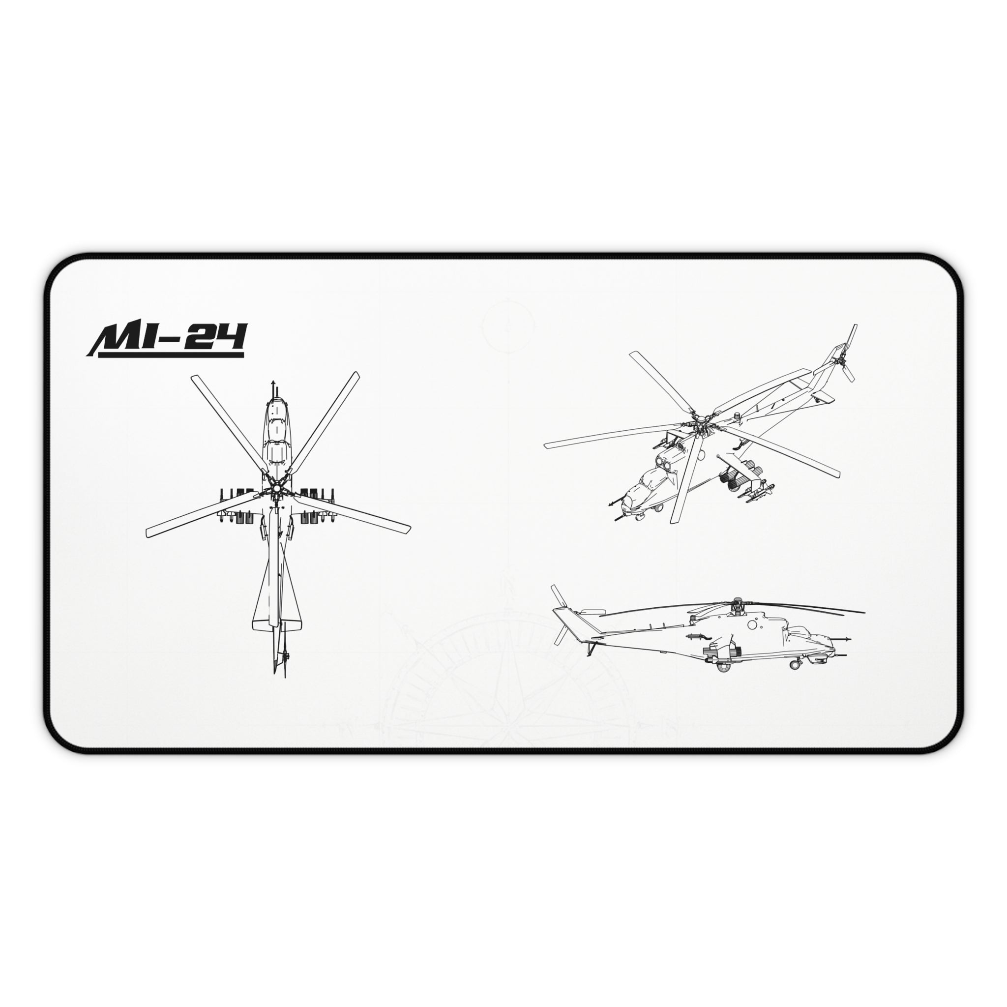 MI-24 Helicopter White Blueprint Mouse Pad / Desk Mat