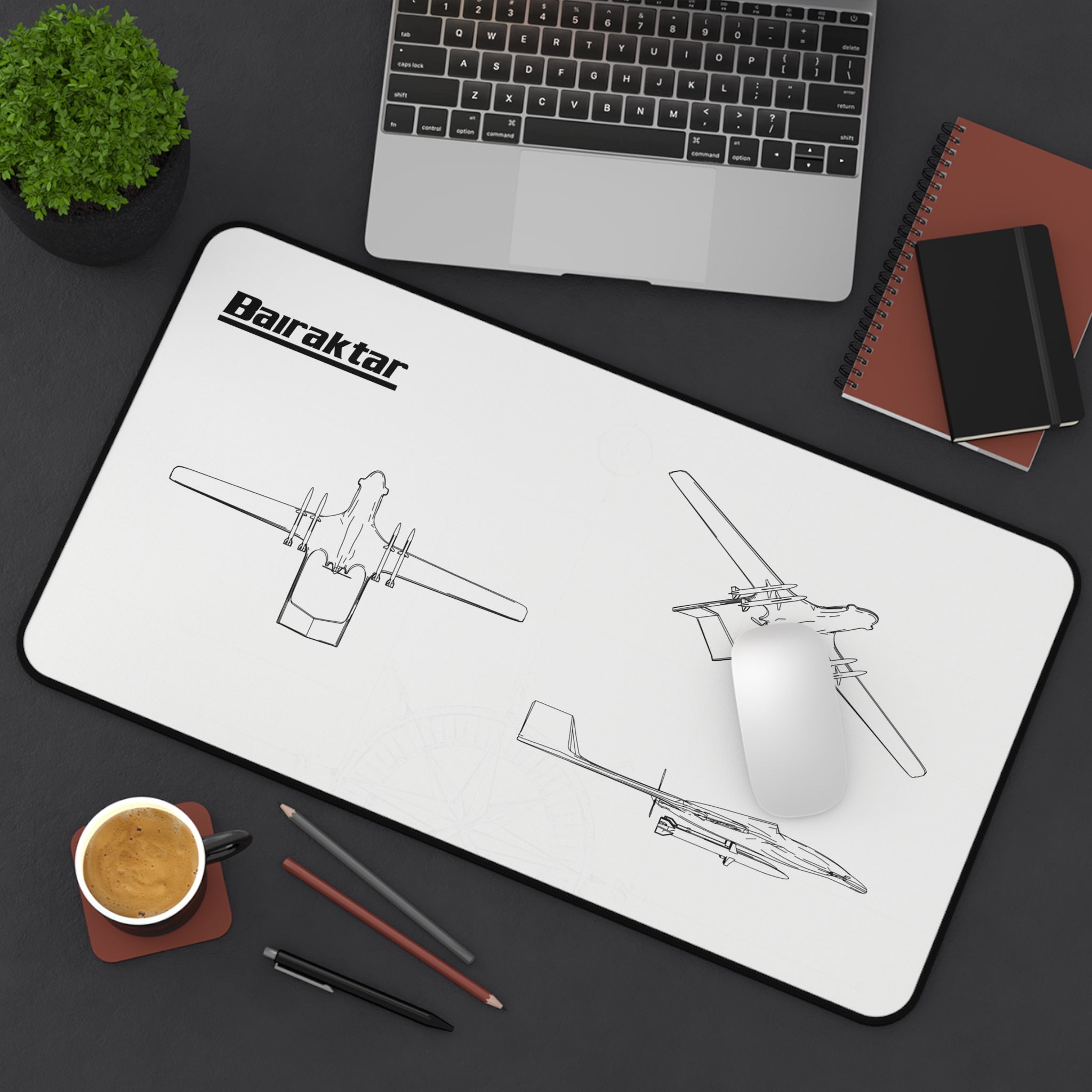 Bairaktar Drone White Blueprint Mouse Pad / Desk Mat