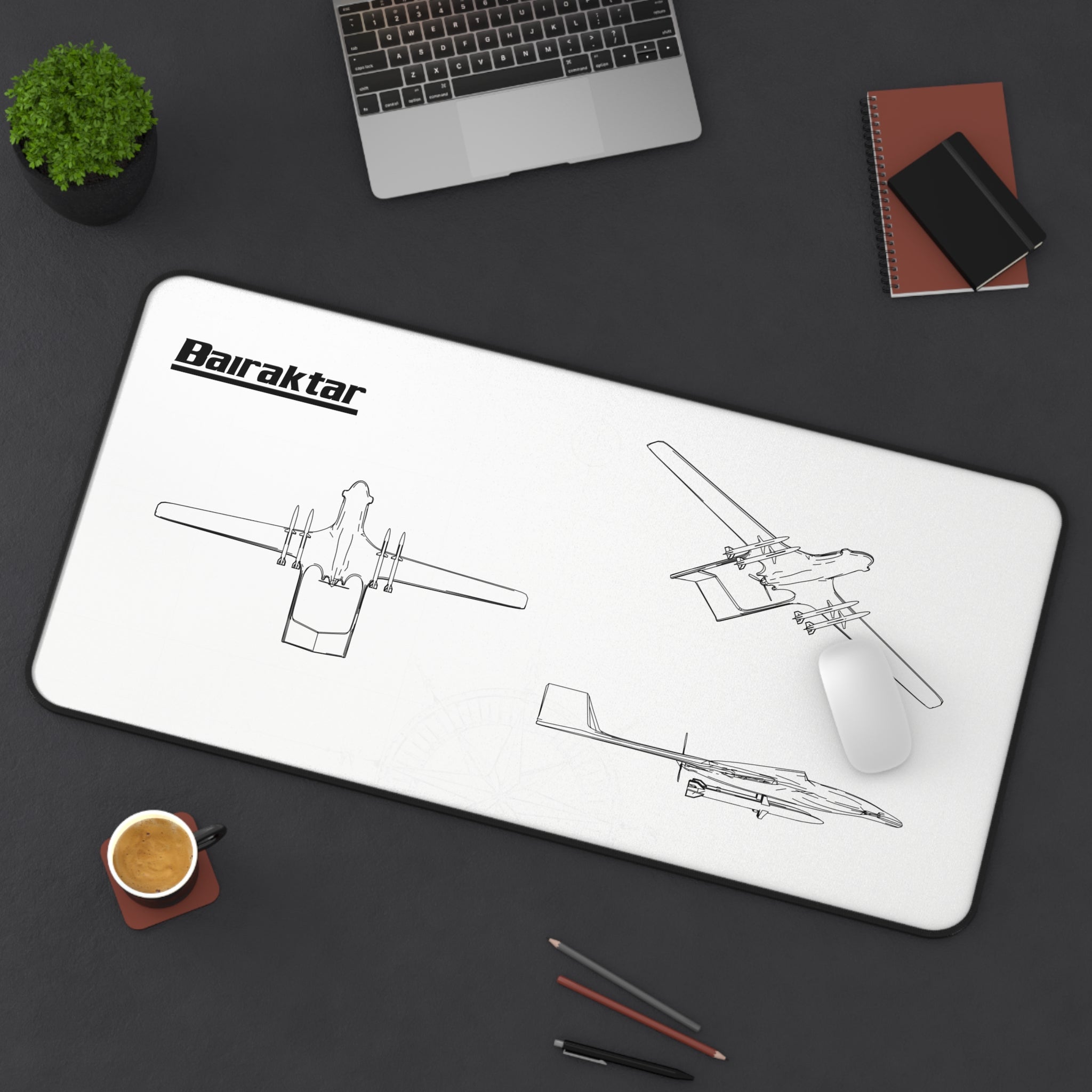 Bairaktar Drone White Blueprint Mouse Pad / Desk Mat