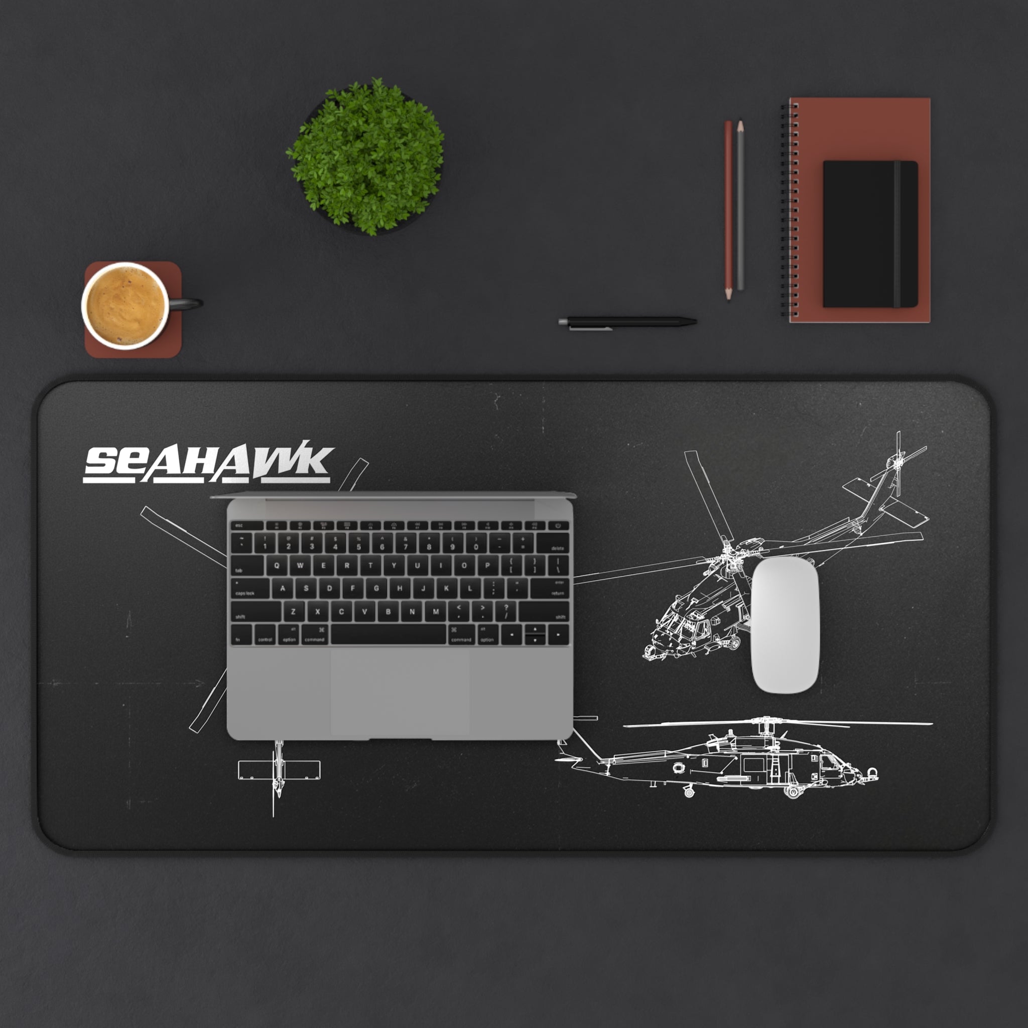 Seahawk Helicopter Black Blueprint Mouse Pad / Desk Mat