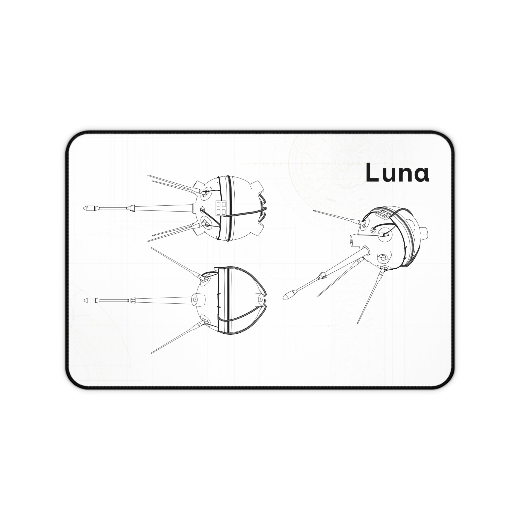 Luna Space Probe White Blueprint Mouse Pad