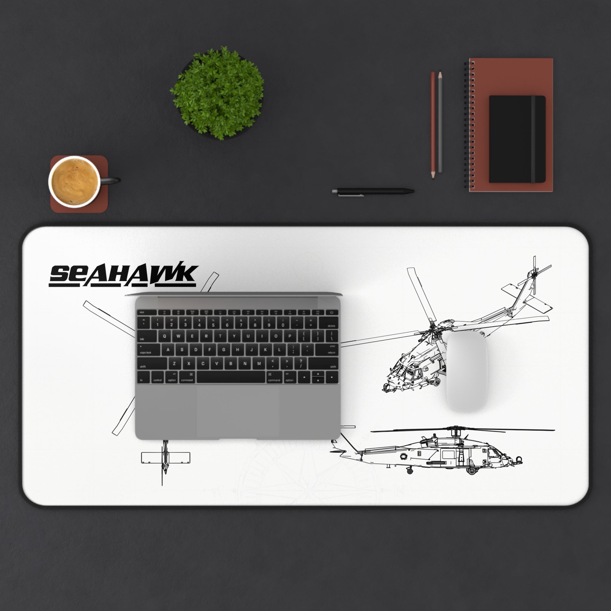 Seahawk Helicopter White Blueprint Mouse Pad / Desk Mat