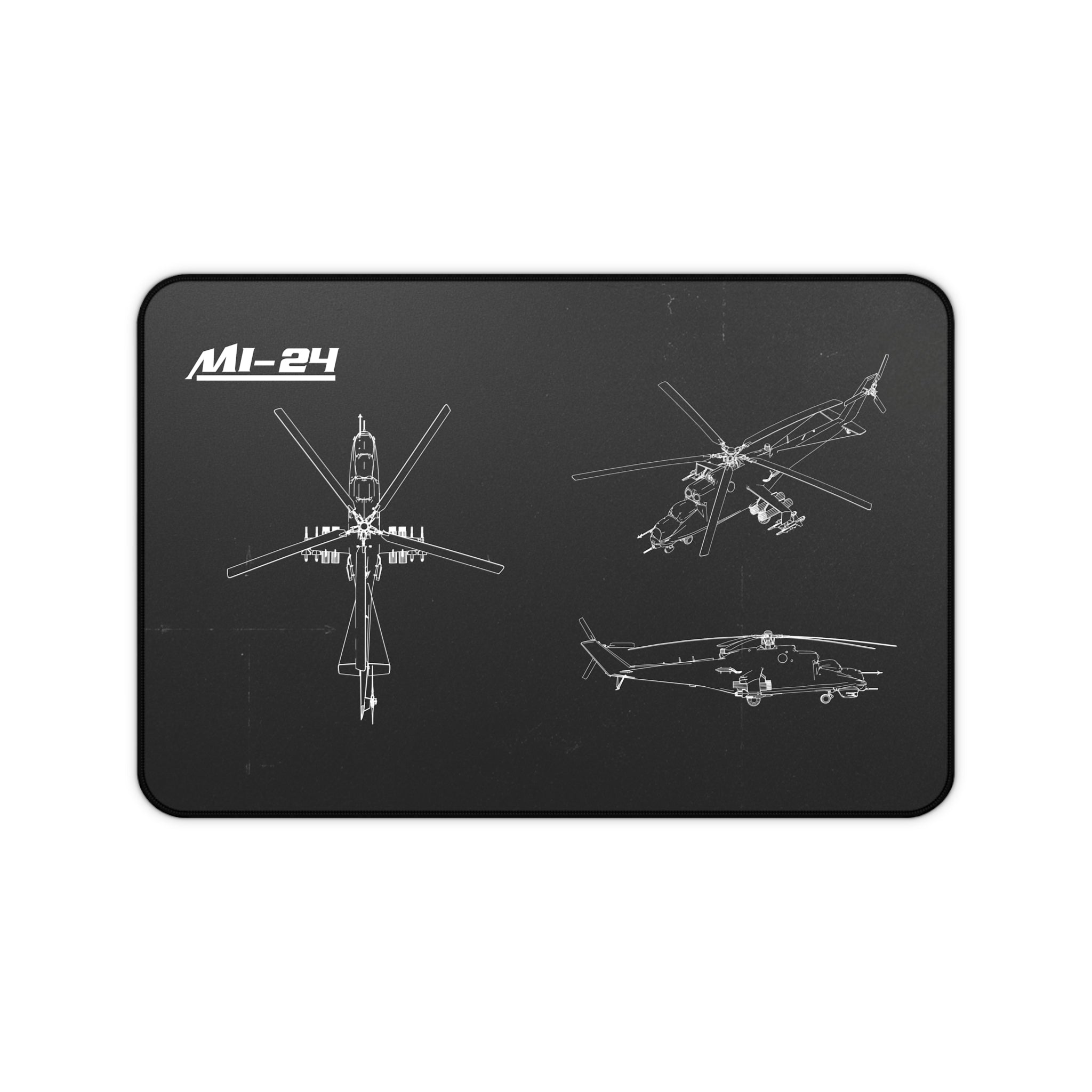 MI-24 Helicopter Black Blueprint Mouse Pad / Desk Mat