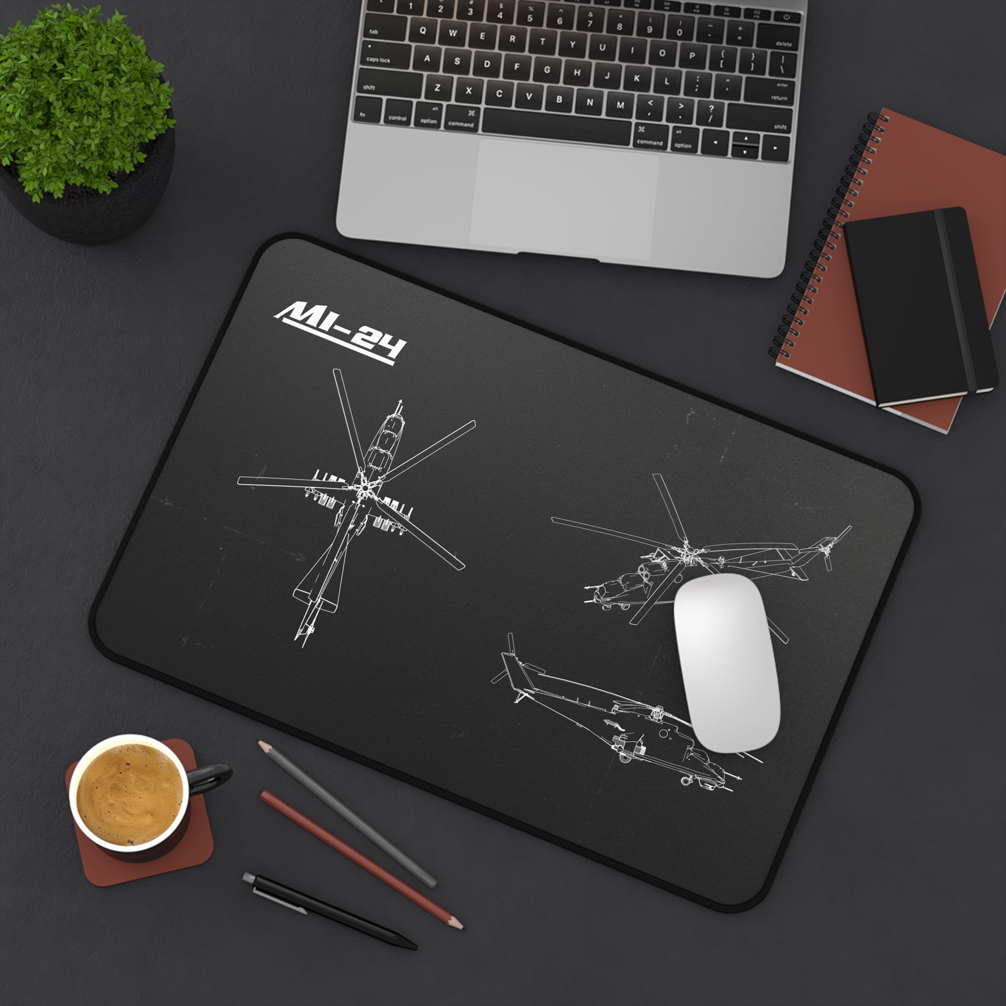 MI-24 Helicopter Black Blueprint Mouse Pad / Desk Mat