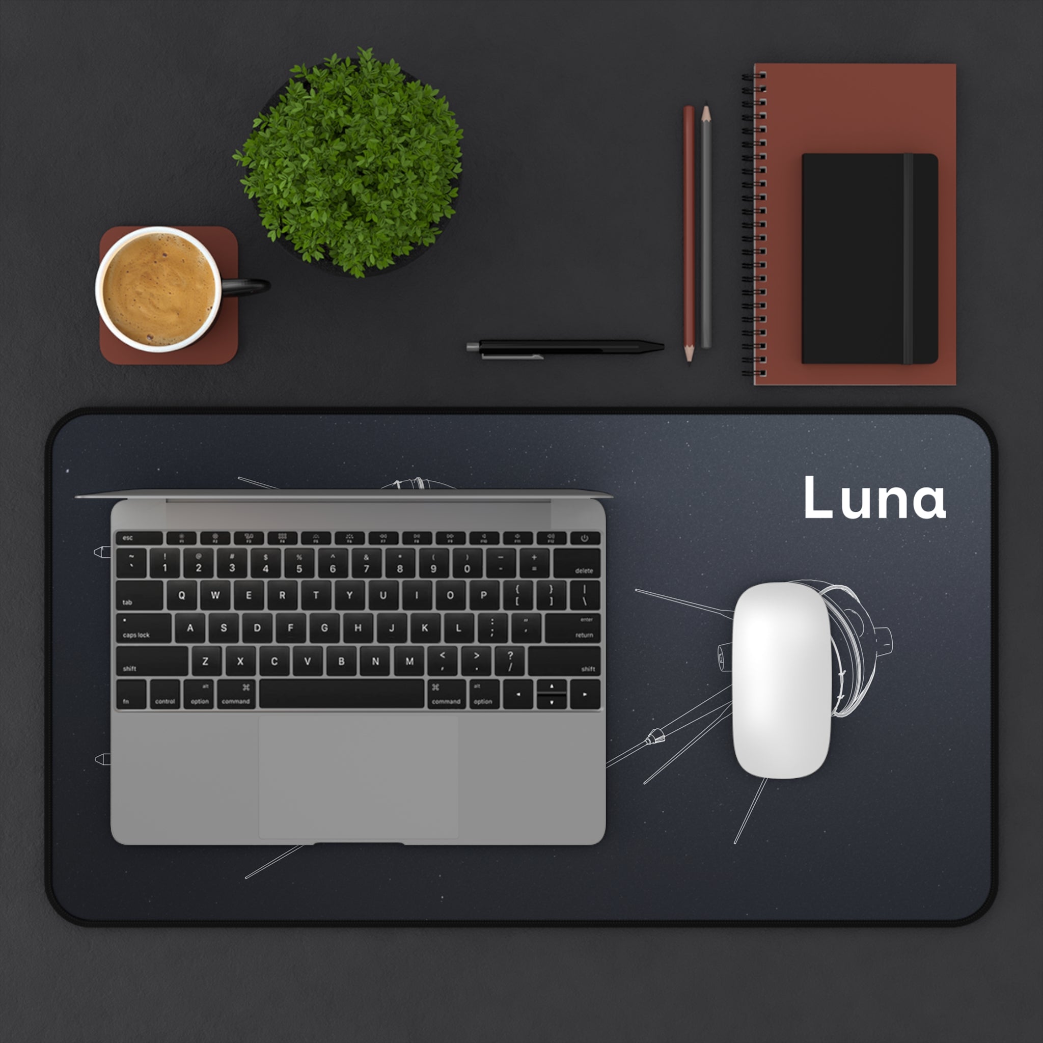 Luna Space Probe Black Blueprint Mouse Pad