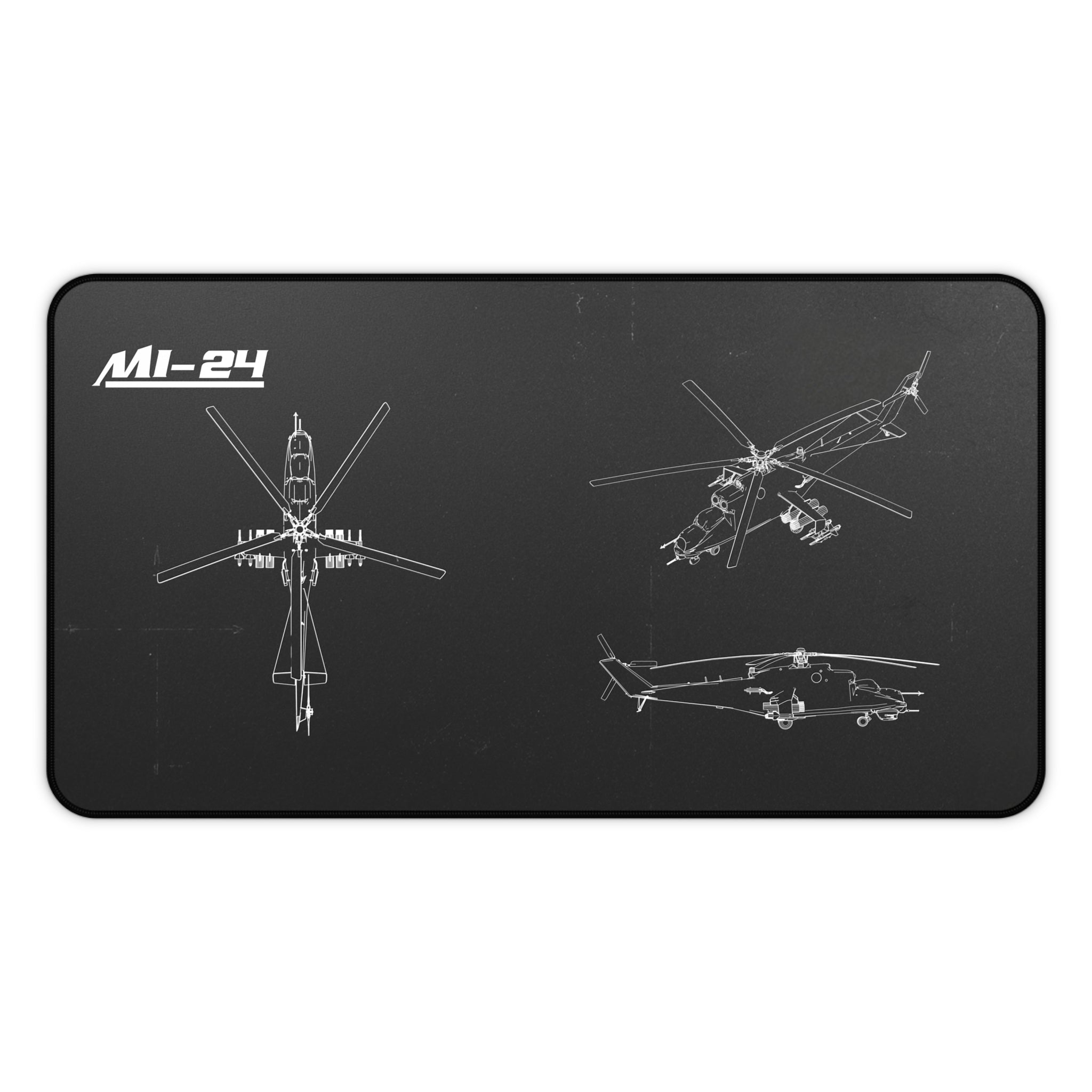 MI-24 Helicopter Black Blueprint Mouse Pad / Desk Mat