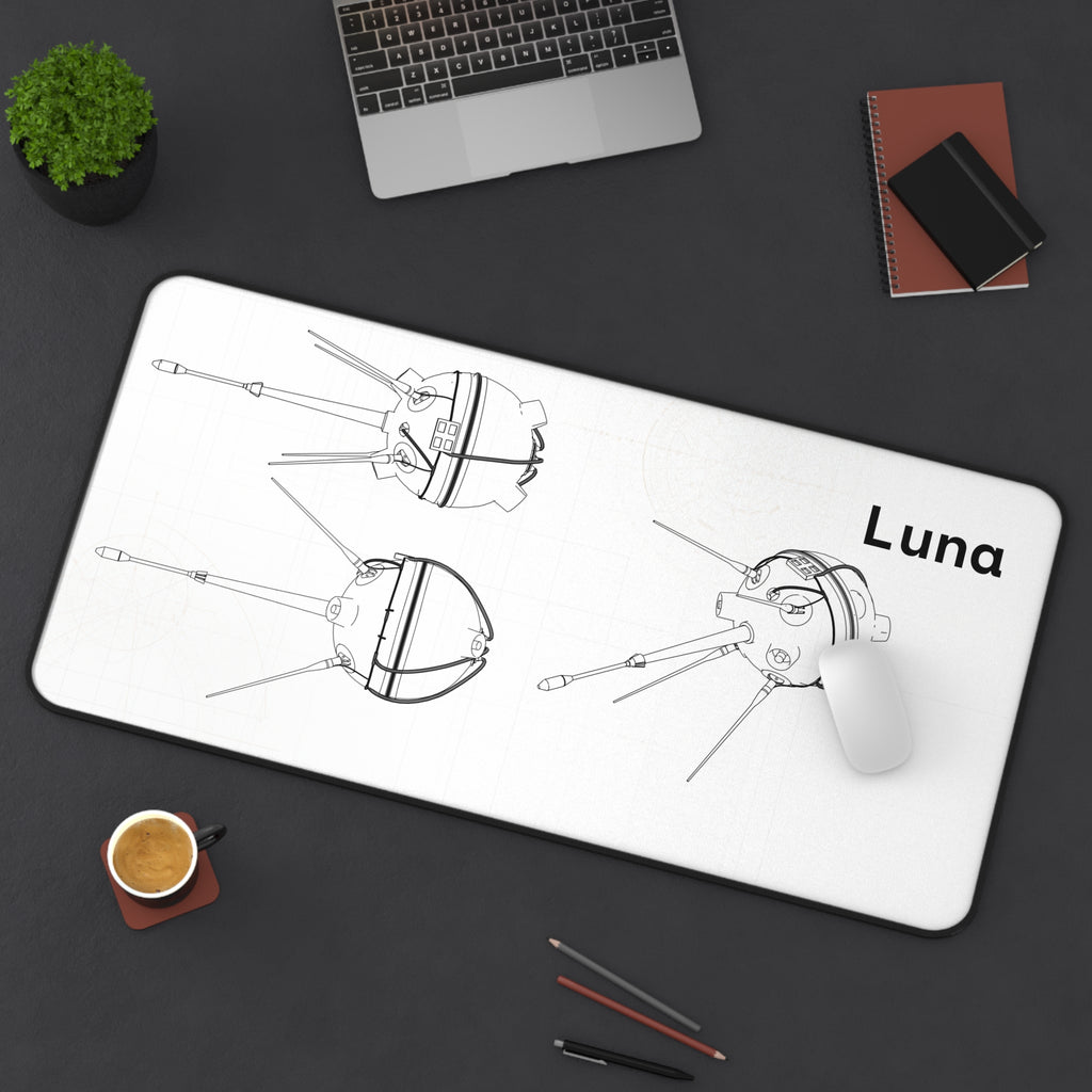 Luna Space Probe White Blueprint Mouse Pad