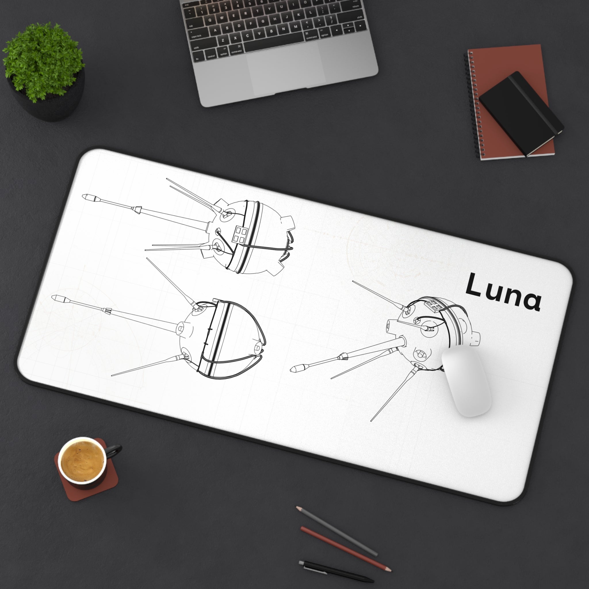 Luna Space Probe White Blueprint Mouse Pad