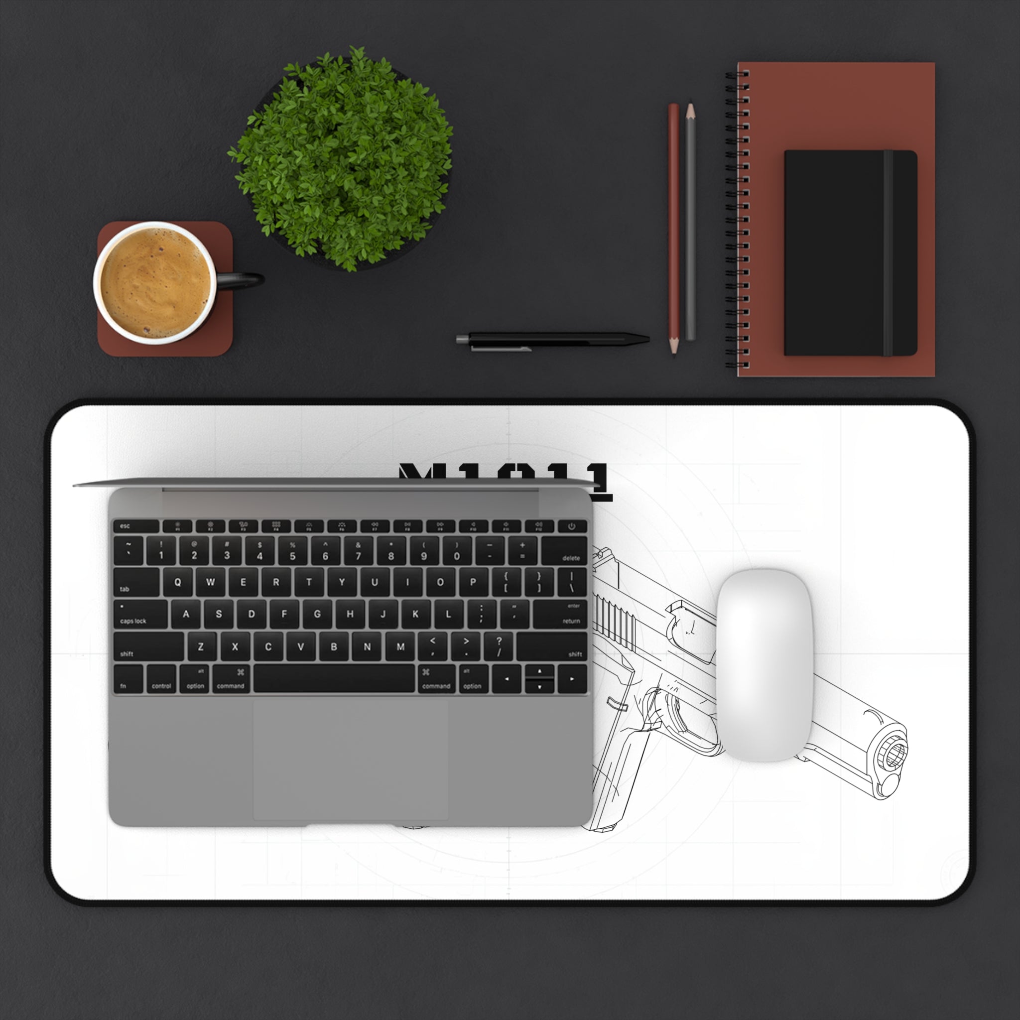 M1911 Pistol White Blueprint Mouse Pad / Desk Mat