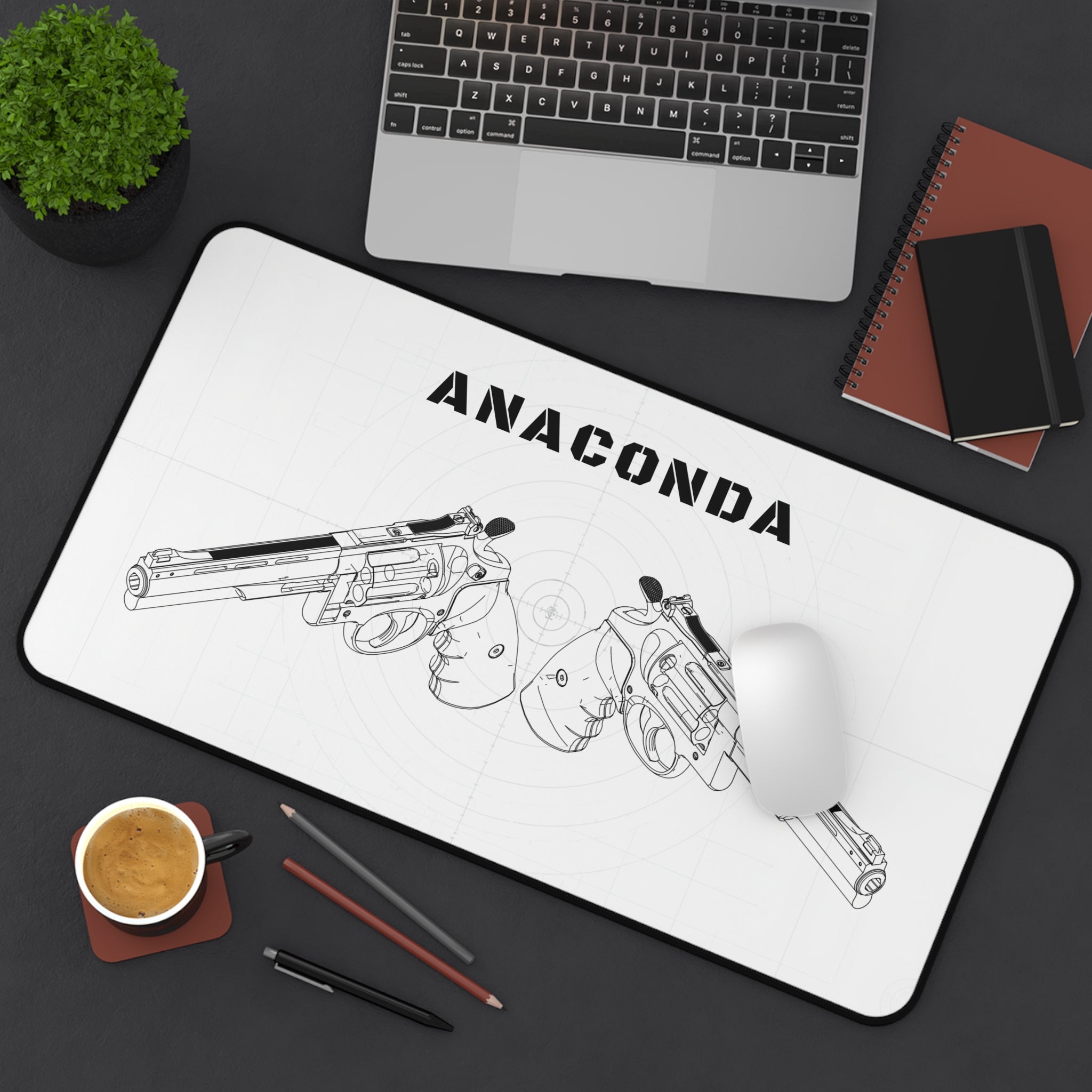 Anaconda Revolver White Blueprint Mouse Pad / Desk Mat