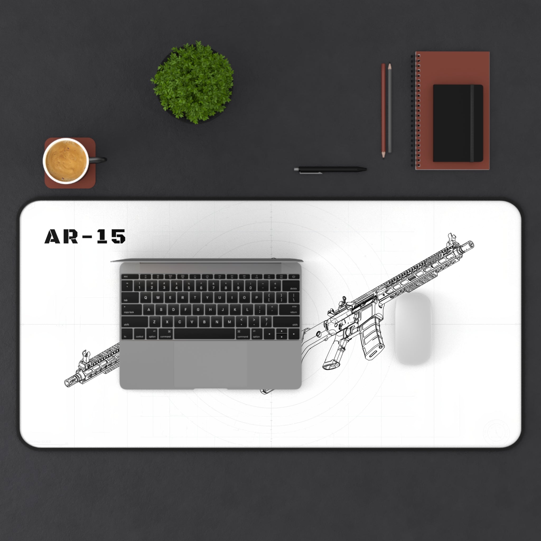 AR-15 Rifle White Blueprint Mouse Pad / Desk Mat