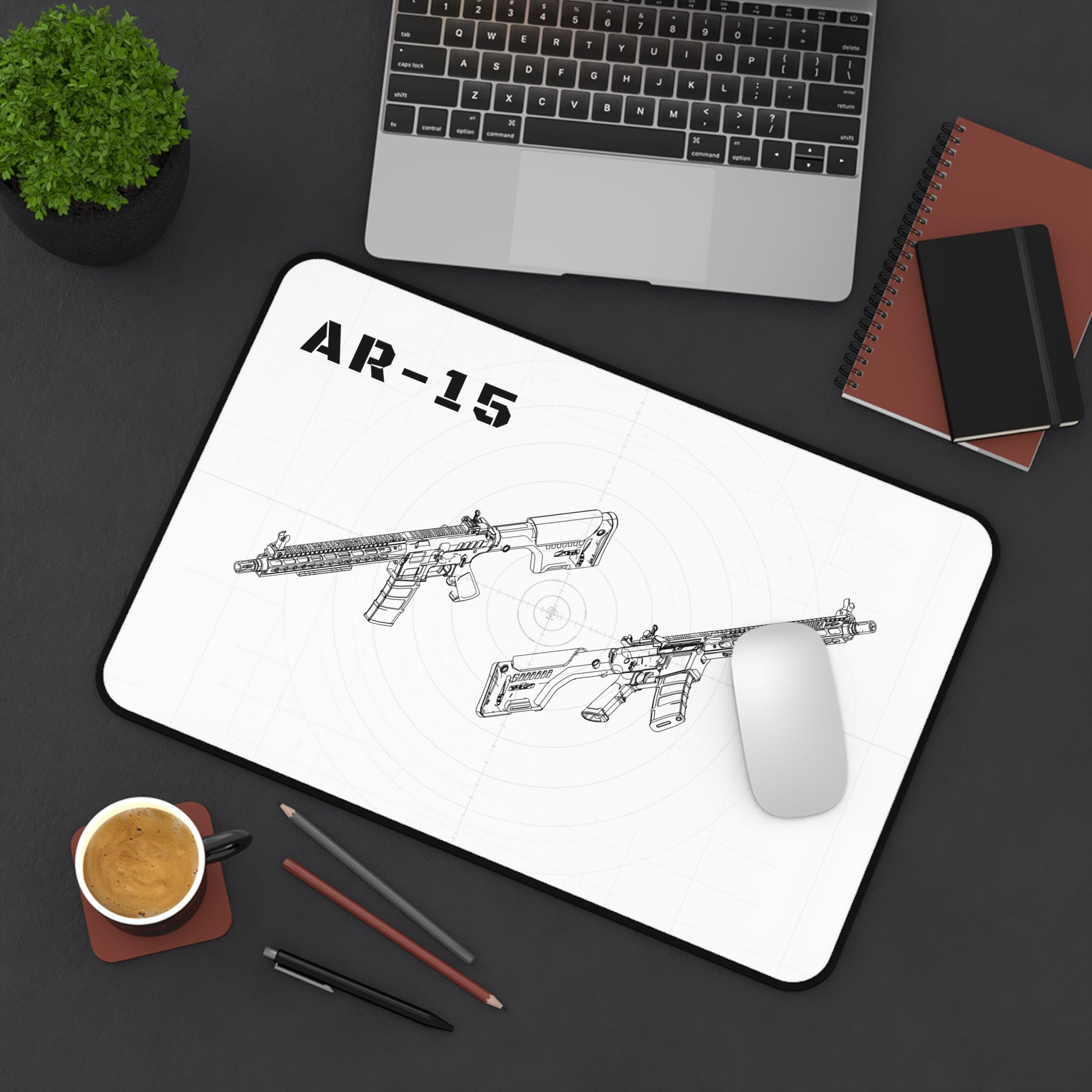 AR-15 Rifle White Blueprint Mouse Pad / Desk Mat