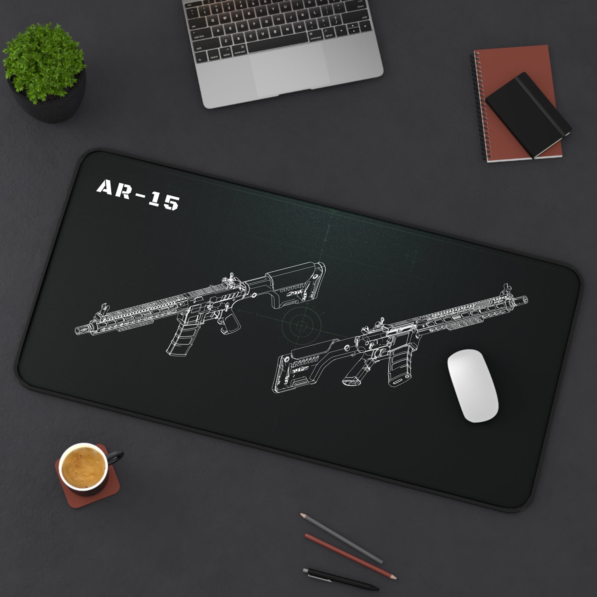 AR-15 Rifle Black Blueprint Mouse Pad / Desk Mat