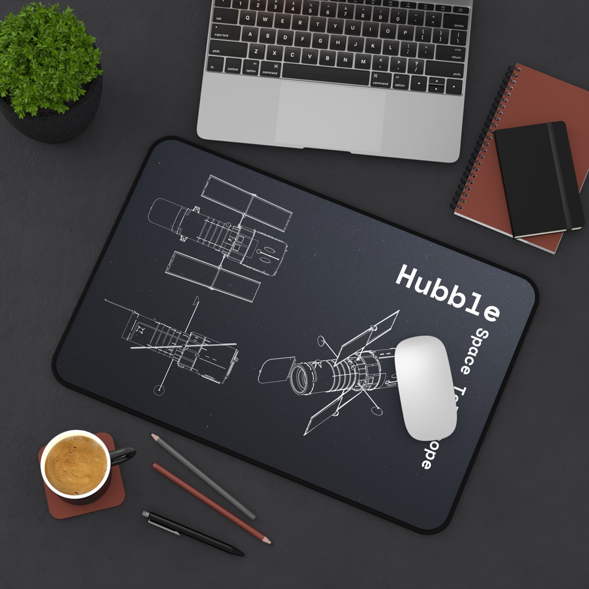 Hubble Space Telescope Black Blueprint Mouse Pad