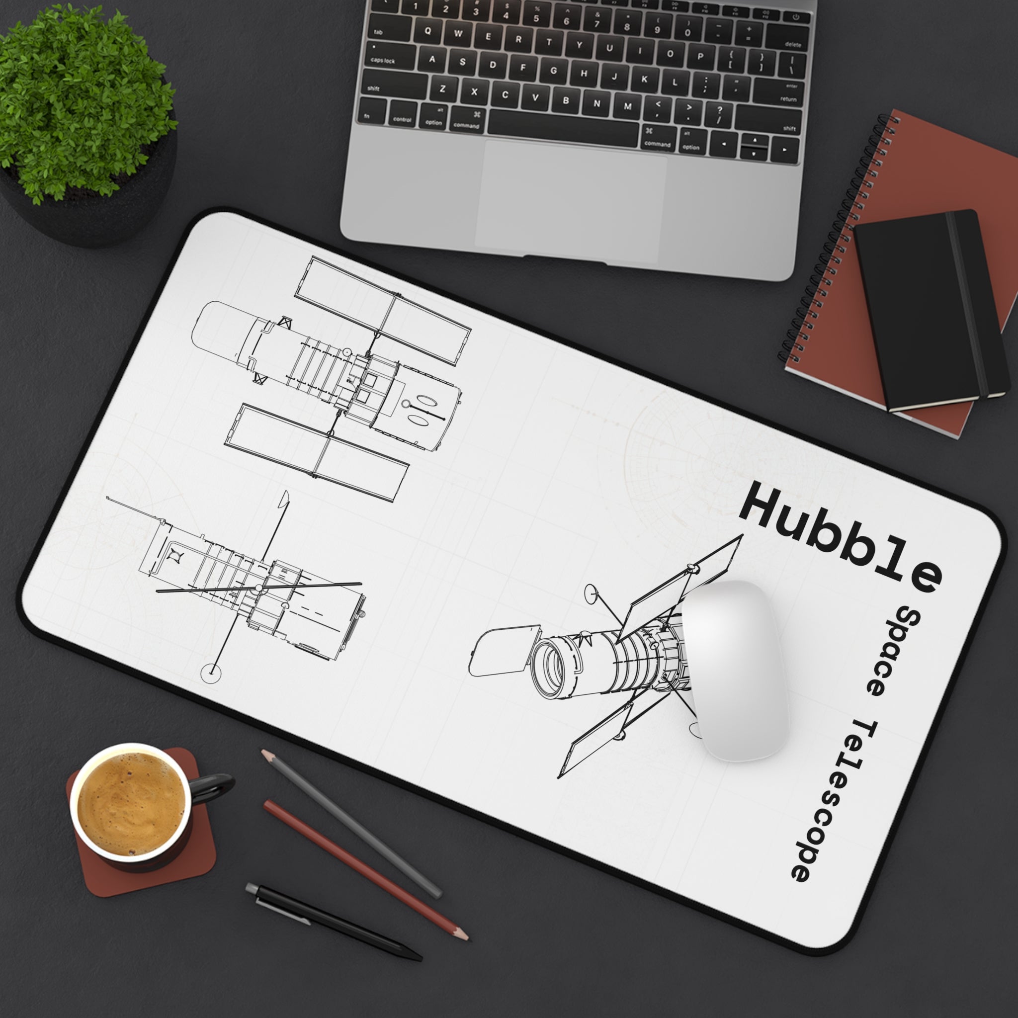 Hubble Space Telescope White Blueprint Mouse Pad