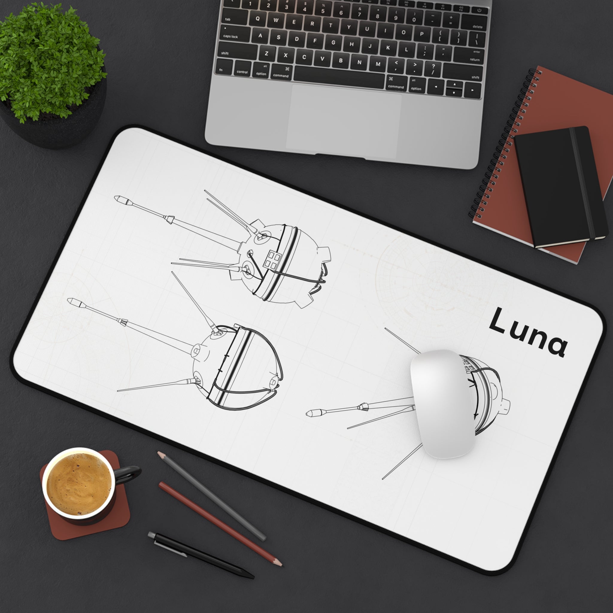 Luna Space Probe White Blueprint Mouse Pad