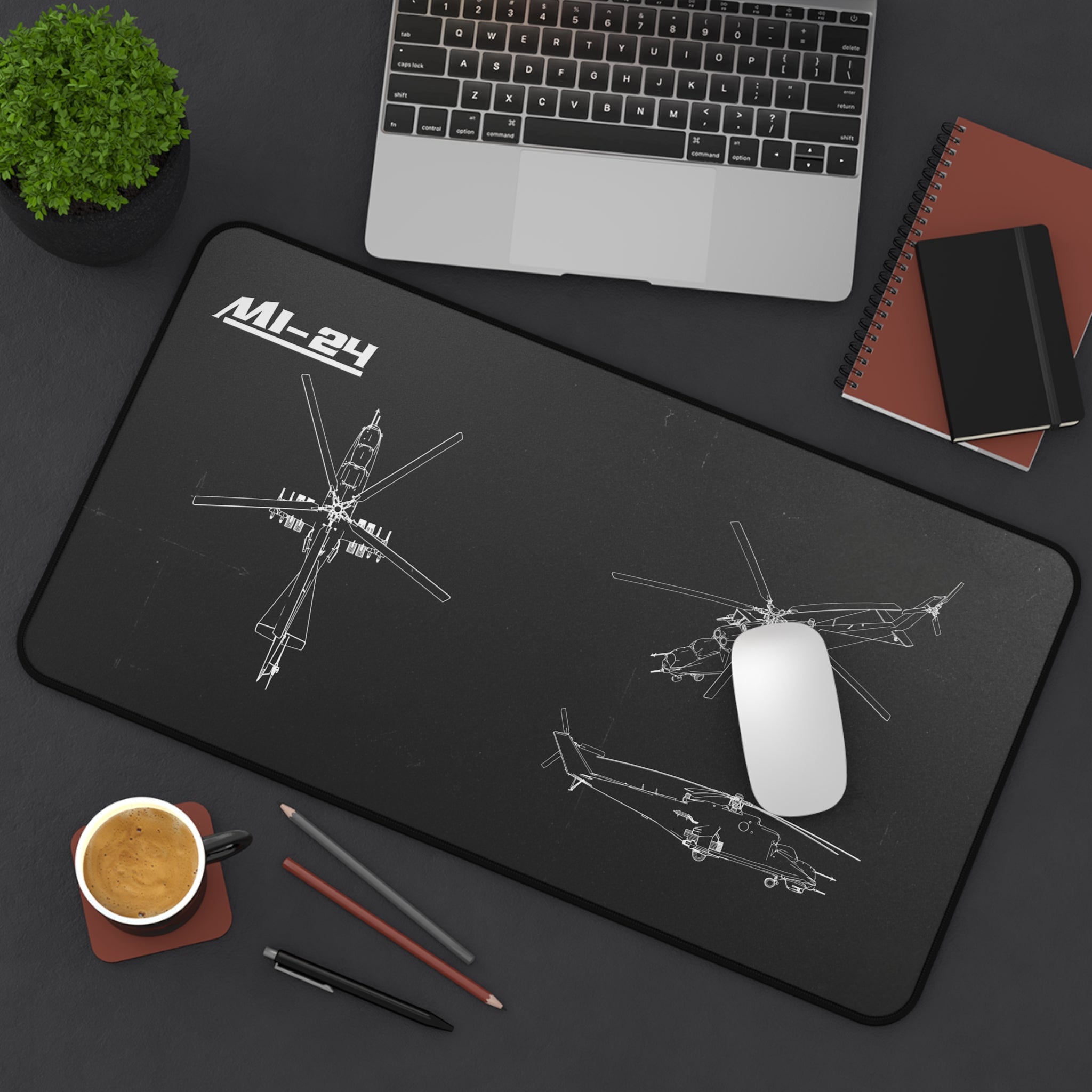 MI-24 Helicopter Black Blueprint Mouse Pad / Desk Mat