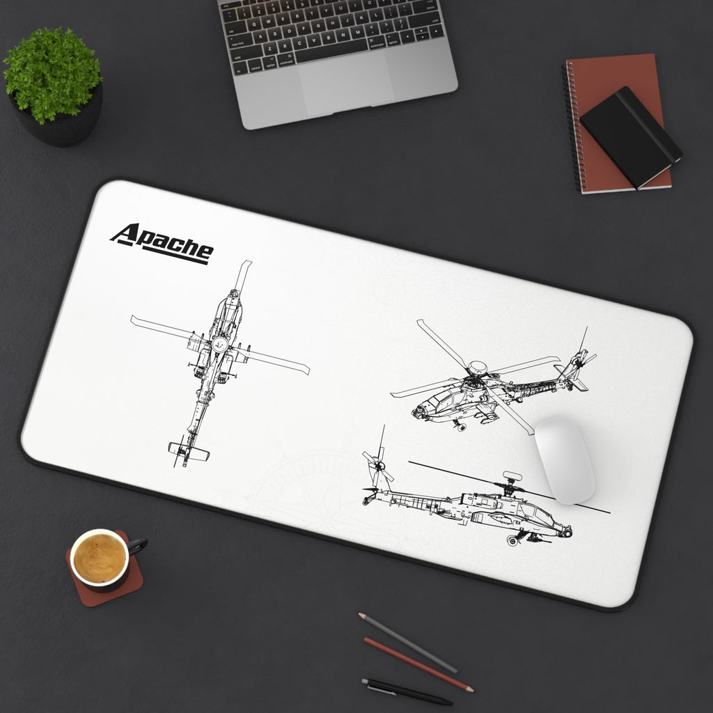 Apache Helicopter White Blueprint Mouse Pad / Desk Mat