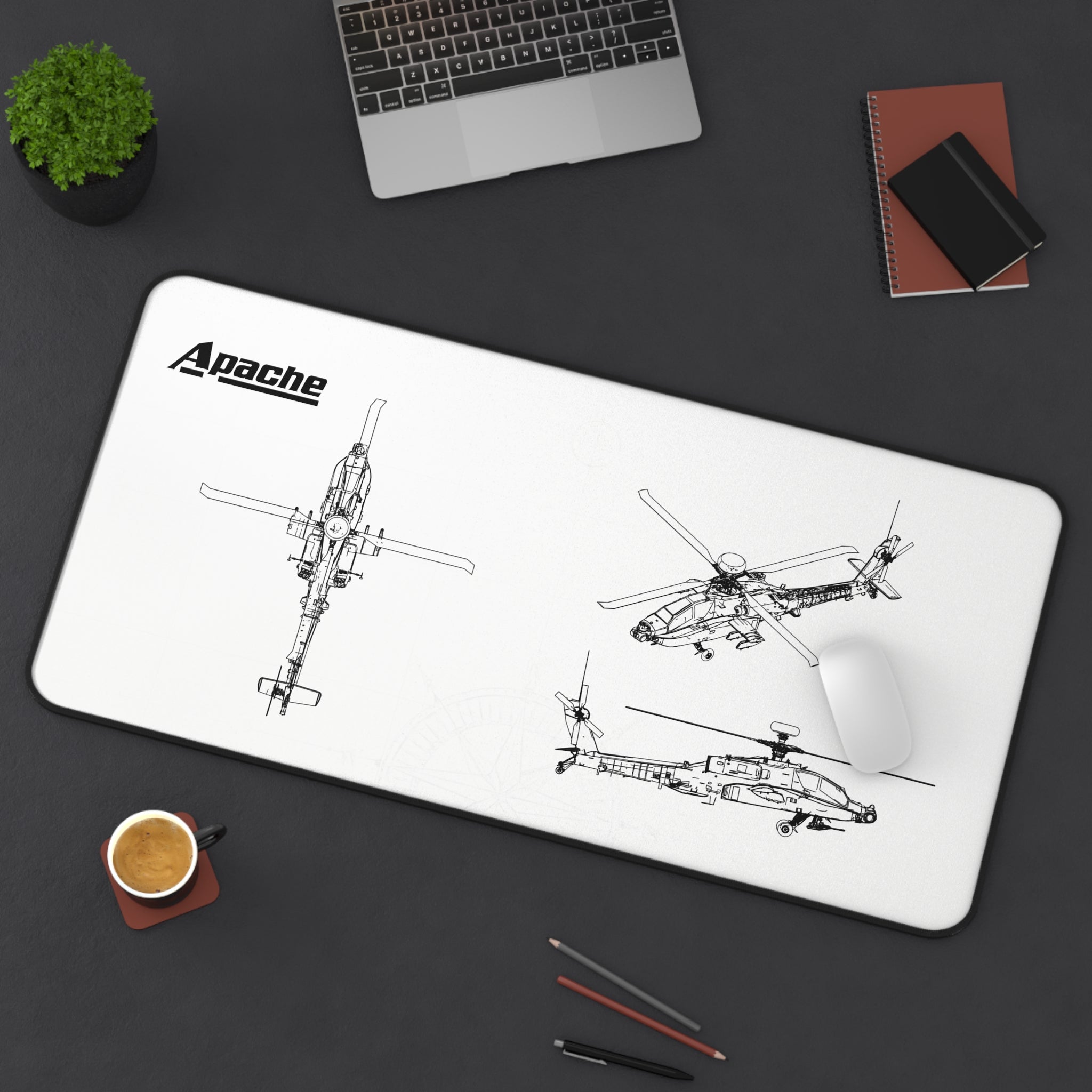Apache Helicopter White Blueprint Mouse Pad / Desk Mat