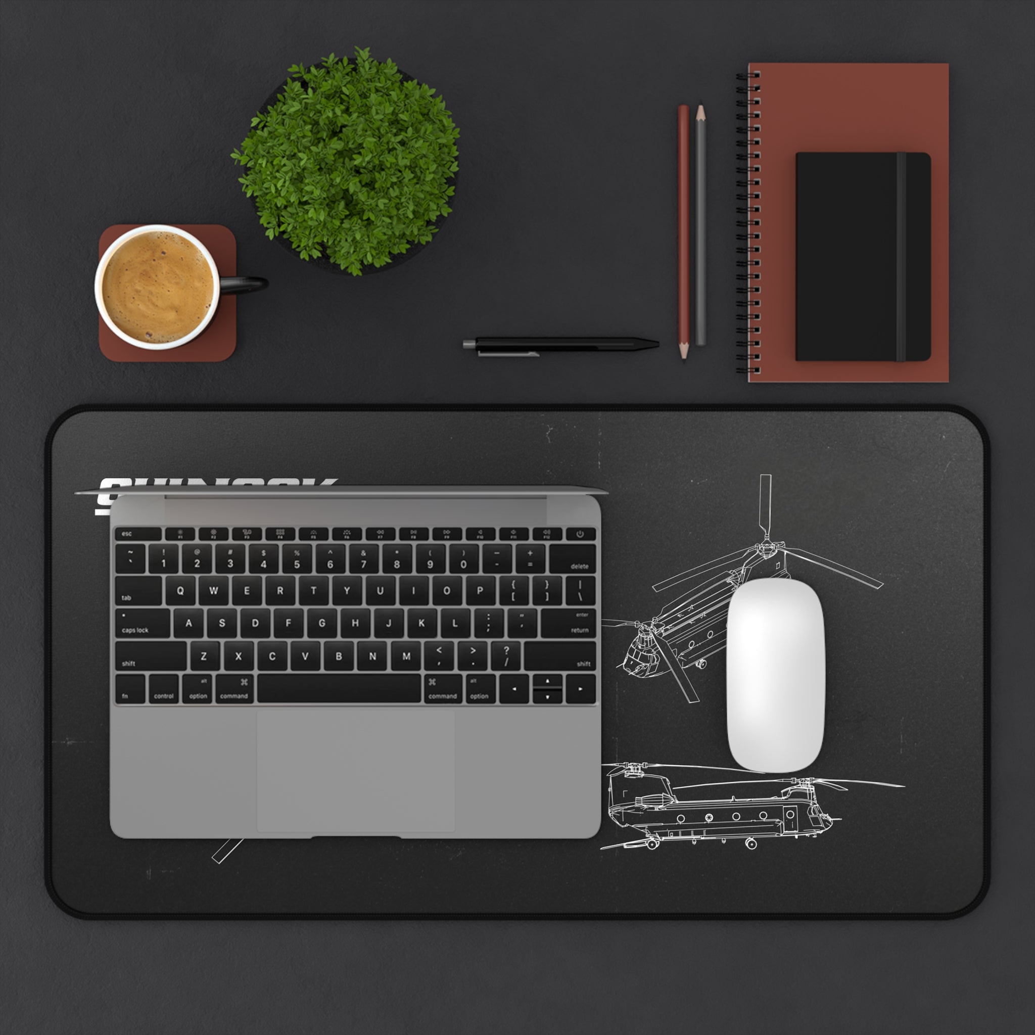 Chinook Helicopter Black Blueprint Mouse Pad / Desk Mat