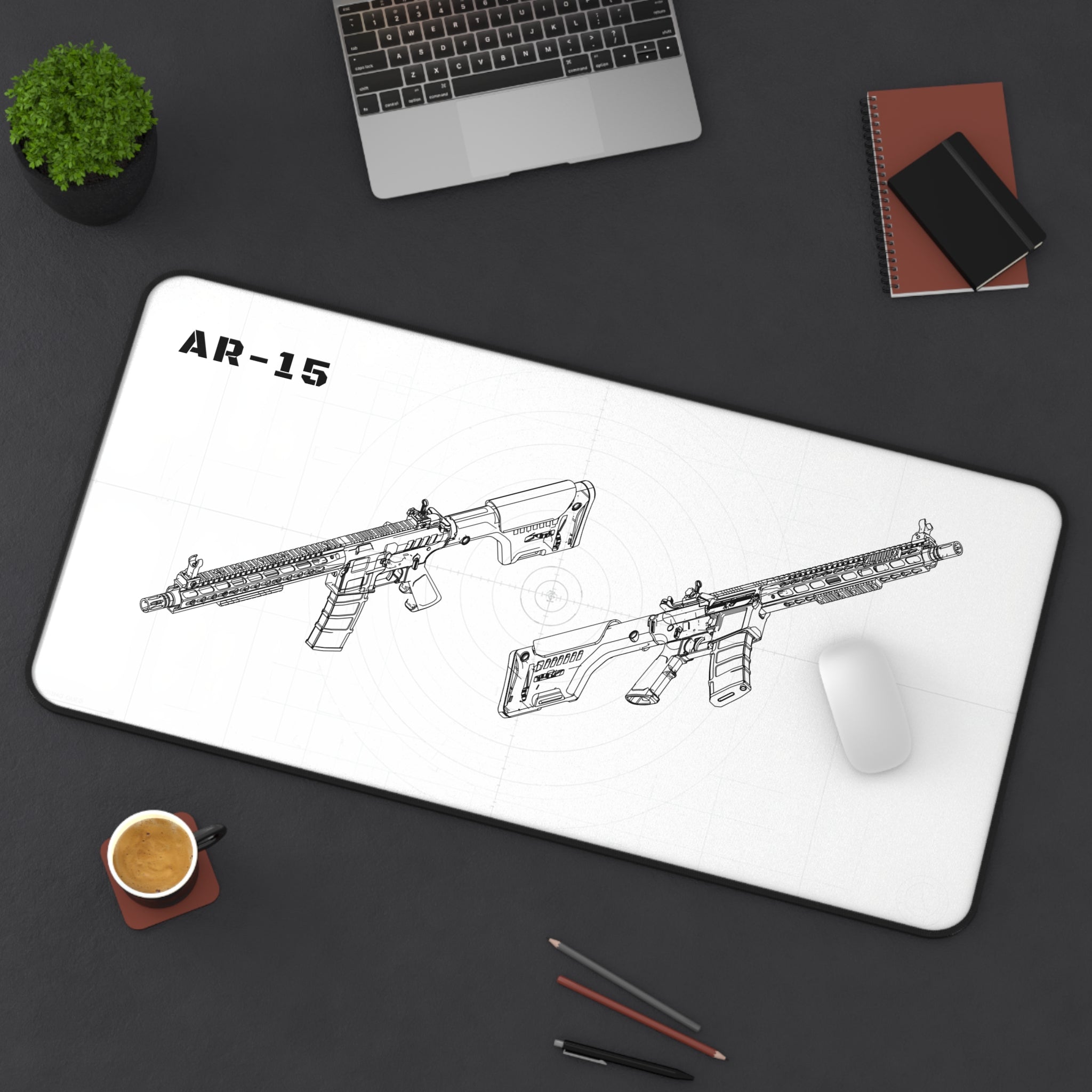 AR-15 Rifle White Blueprint Mouse Pad / Desk Mat