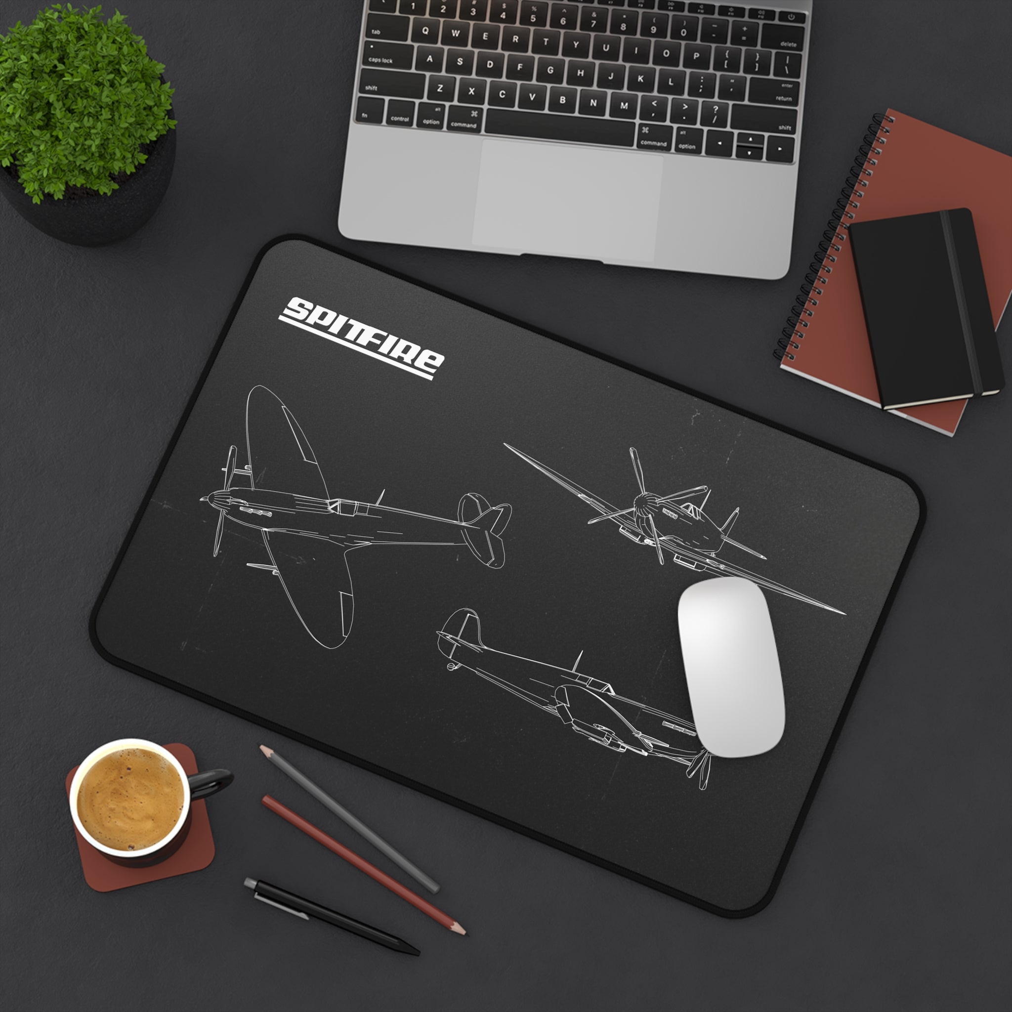 Spitfire Black Blueprint Mouse Pad / Desk Mat