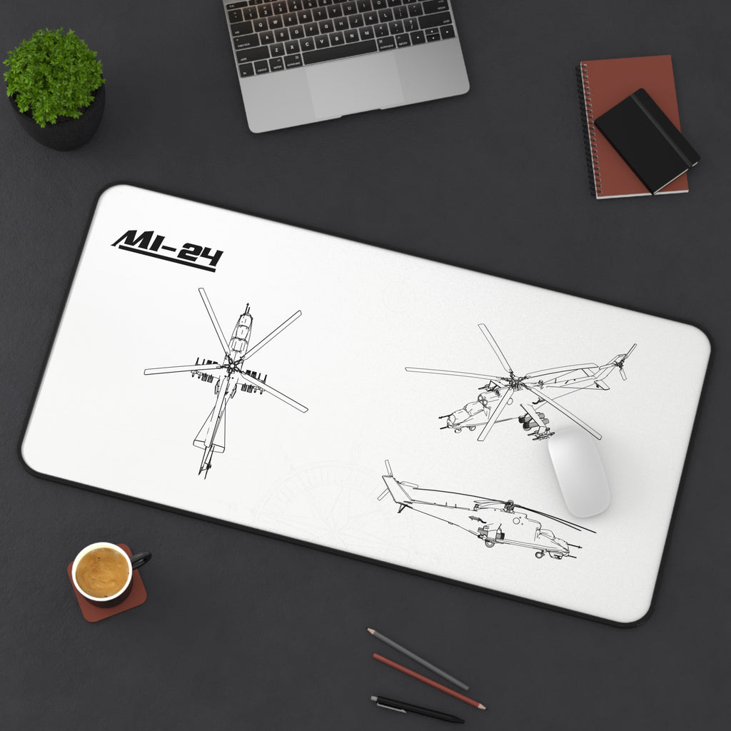 MI-24 Helicopter White Blueprint Mouse Pad / Desk Mat