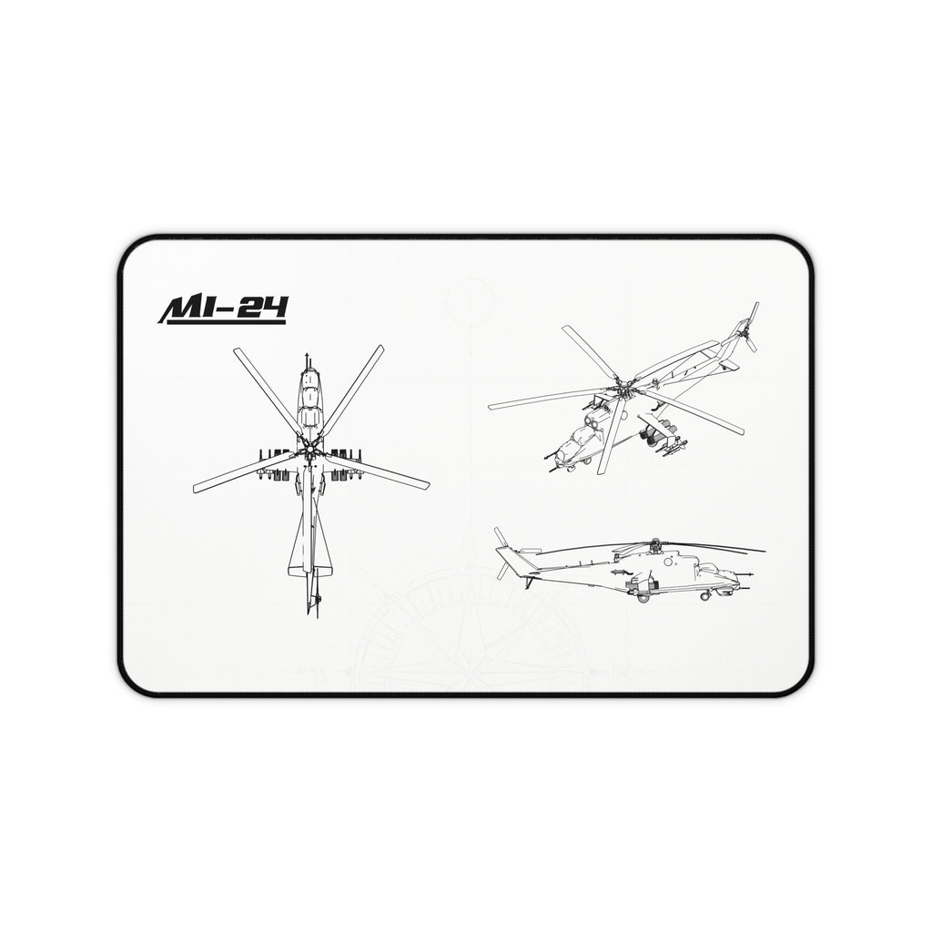 MI-24 Helicopter White Blueprint Mouse Pad / Desk Mat