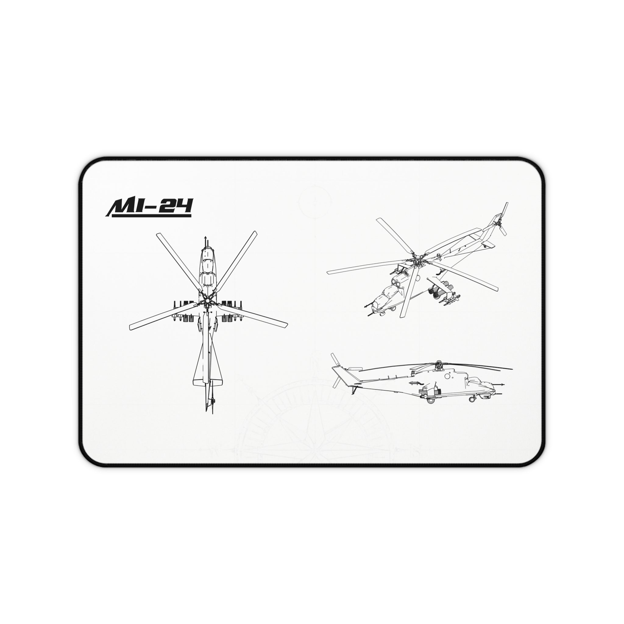 MI-24 Helicopter White Blueprint Mouse Pad / Desk Mat
