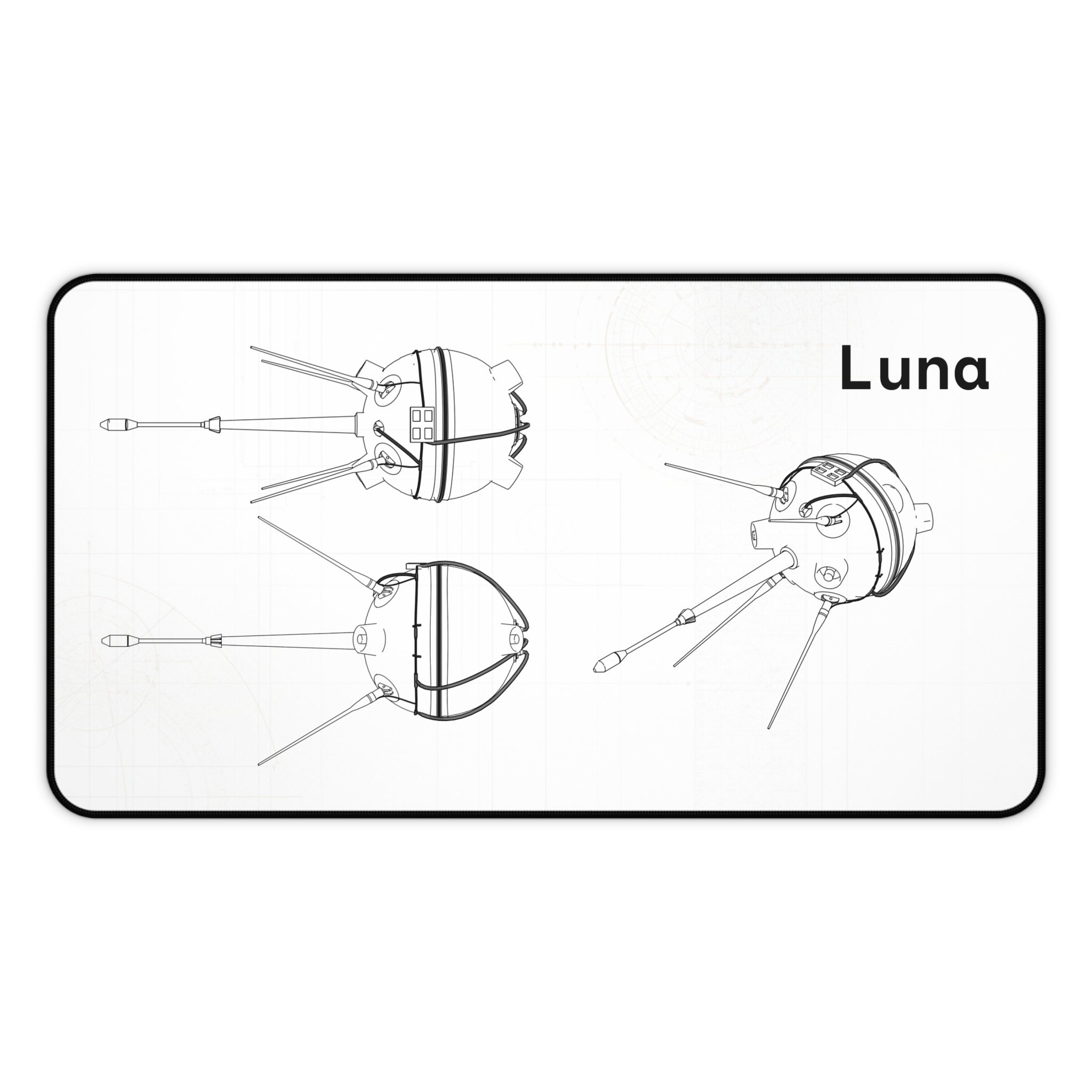 Luna Space Probe White Blueprint Mouse Pad / Desk Mat