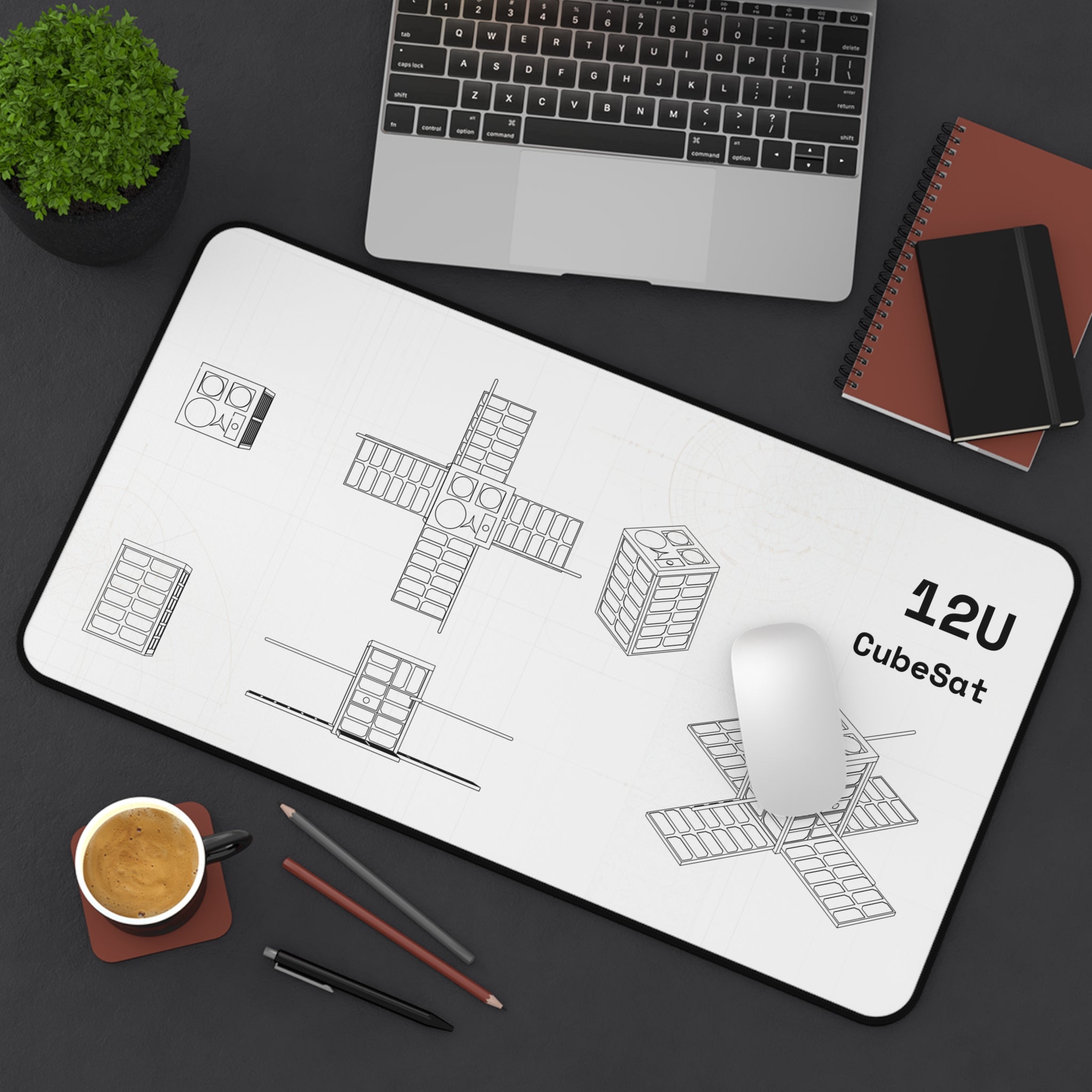 12U CubeSat White Blueprint Mouse Pad