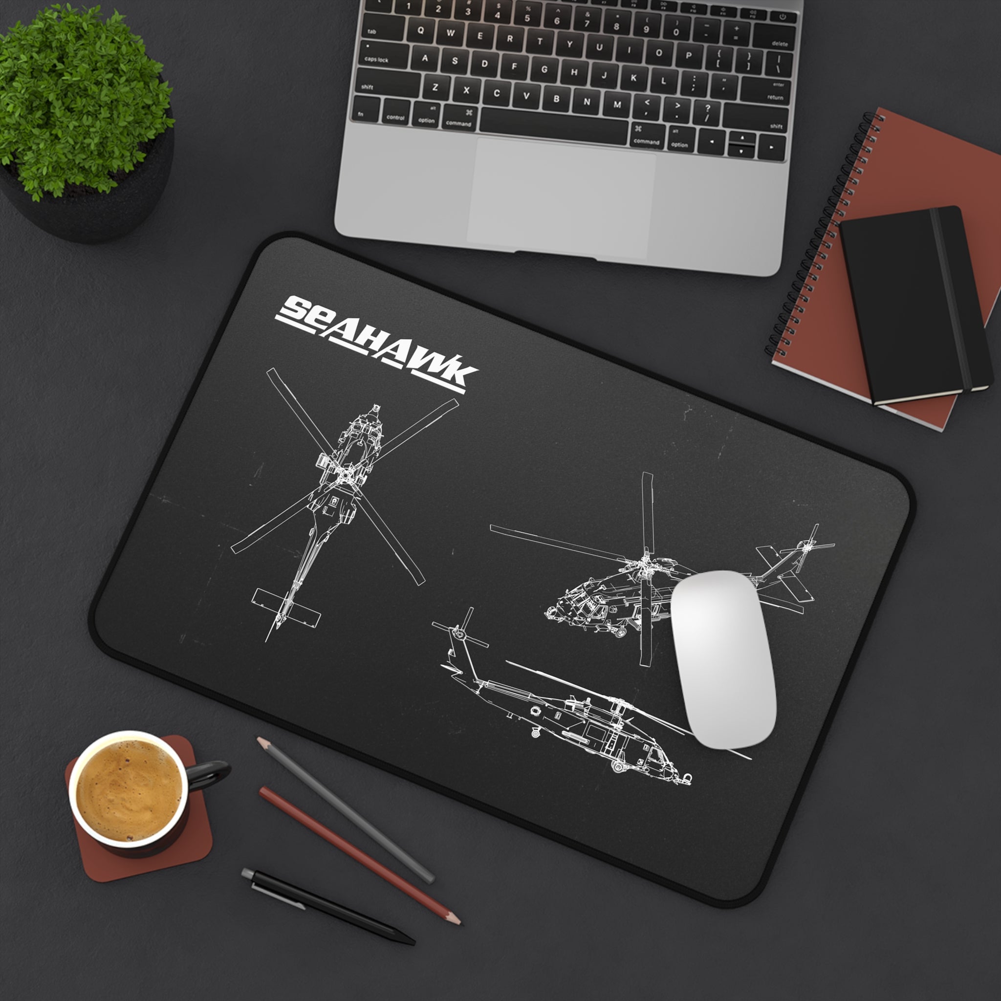Seahawk Helicopter Black Blueprint Mouse Pad / Desk Mat